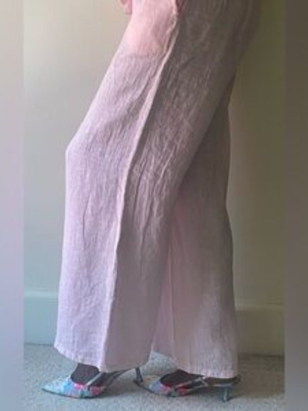 Italian Wide Leg Linen Pant, White, Sz. Sm/Med w/ Elastic waist by Linen & Moore - Picture 11 of 14